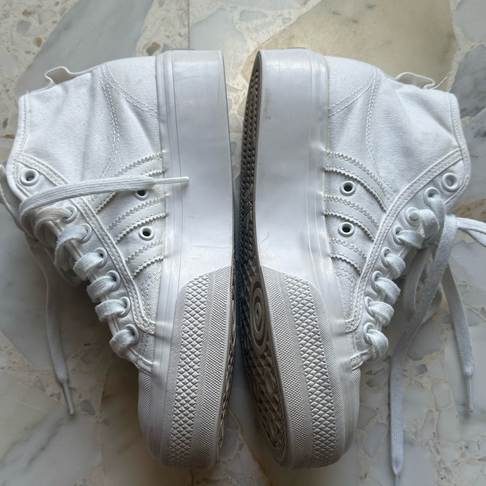 Adidas Nizza Platform Mid Triple White Sneakers Shoes FY2782 Women's 6.5